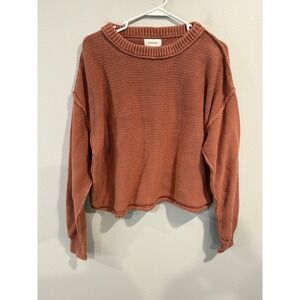 Bohme Knit Sweater Women M Coral Orange Crew Neck Long Sleeve Cropped Casual